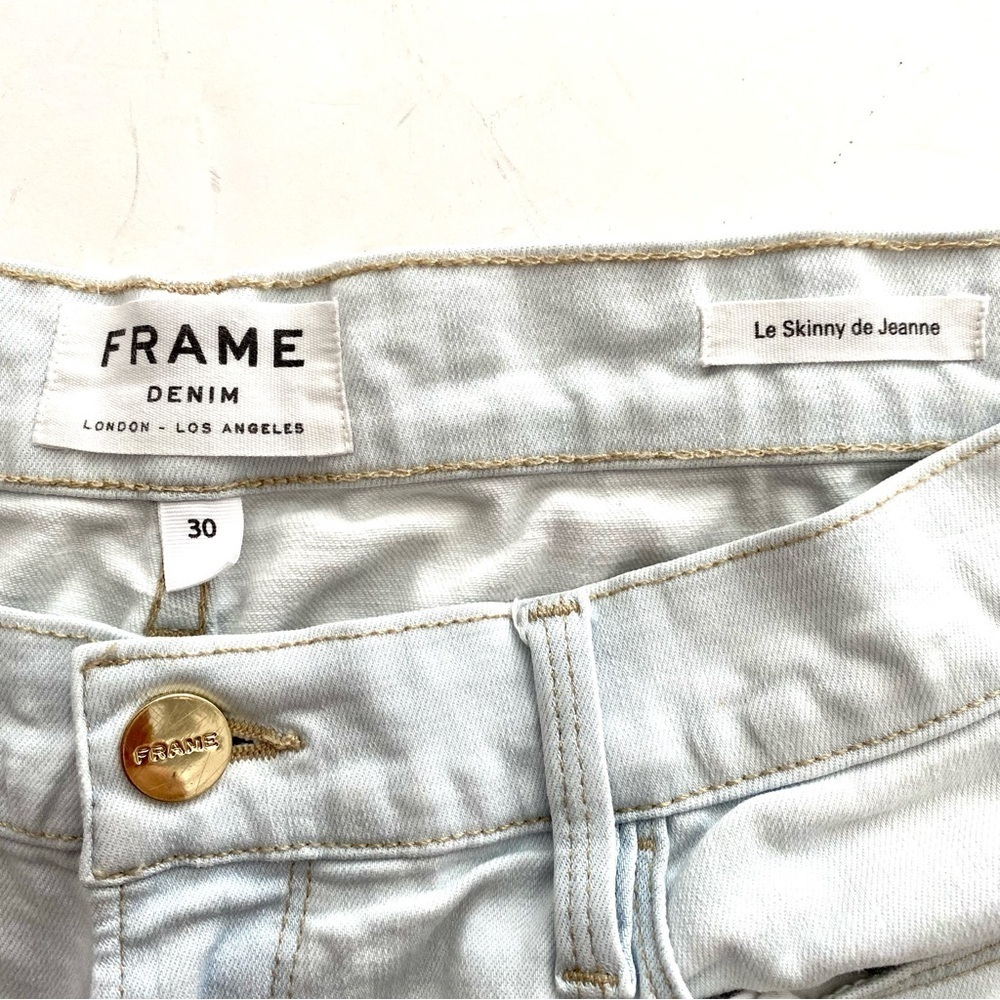 FRAME Le Skinny de Jeanne Light Wash Patchwork Jeans Sz 30 Denim Frayed Cotton - Picture 8 of 13